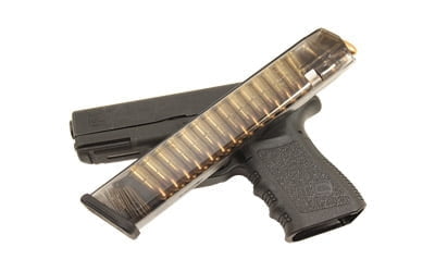 Glock, clear magazine with 31 rounds