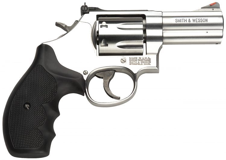 Smith and Wesson Model 66 357 Magnum with a snub nose barrel. A great concealed carry revolver if you're looking for big firepower.