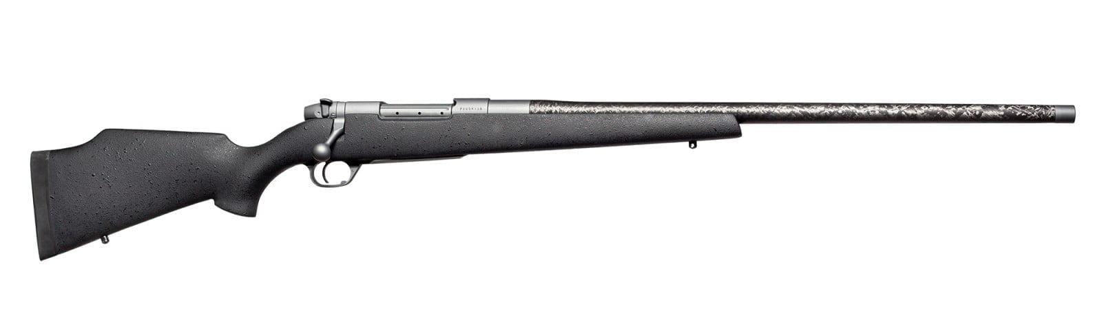 Weatherby V CarbonMark. An elegant hunting rifle with a lightweight carbon-fiber sleeve on a stainless steel barrel. It's all weight saving.