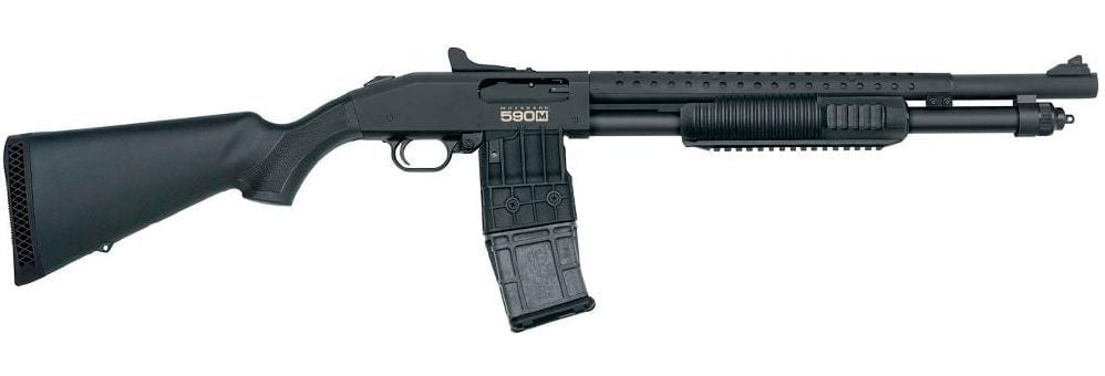 Mossberg 590M Mag Fed Tactical Shotgun. It's a great pump action shotgun for home defense with up to 20 rounds. Buy yours.