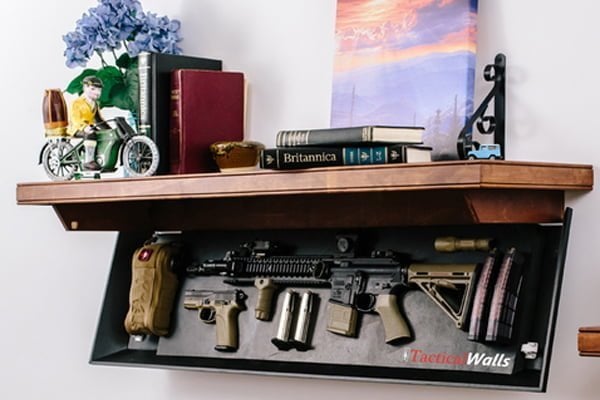 Concealed gun safe in a shelf